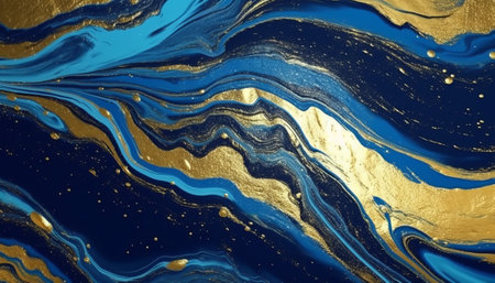 Blue and gold marbling pattern. Golden marble liquid texture. Vector illustrationの素材