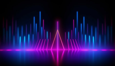 Neon lights abstract background. Glowing lines futuristic background. 3d renderingの素材