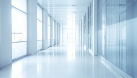 Empty white corridor in modern office building. 3D Rendering.の素材