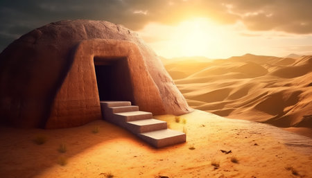 Steps leading to the entrance to the desert. 3d renderの素材