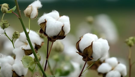 Cotton plant on a field ready for harvest, close-upの素材