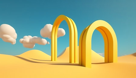 Archway in the desert. 3d illustration. Minimal concept.の素材