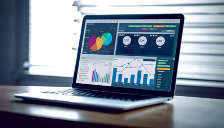 Laptop screen with financial charts and graphs on it. 3d renderingの素材