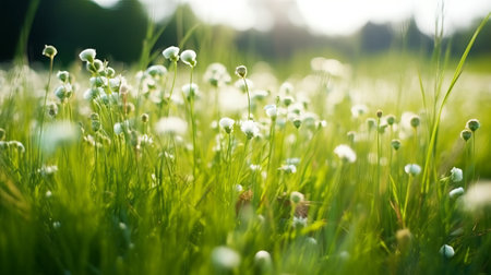 beautiful spring meadow with white flowers. shallow depth of fieldの素材