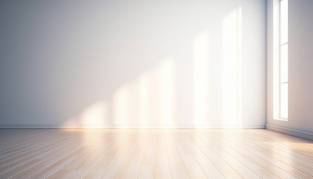 Empty room with white wall and wooden floor. 3D Renderingの素材