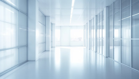 Empty office interior with white walls and glass doors. 3d renderingの素材