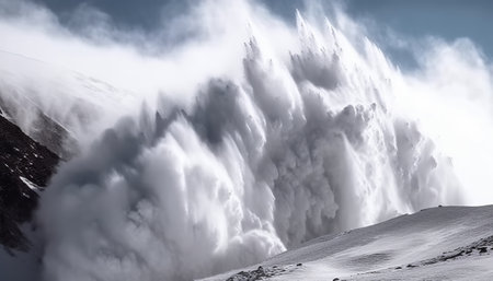 Snow storm in the mountains. Panoramic view. Caucasus, Russiaの素材