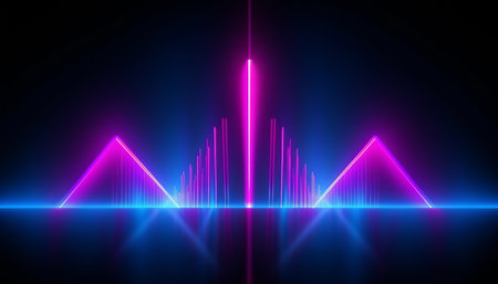 3d render, abstract background, neon lines, ultraviolet light, night sceneの素材