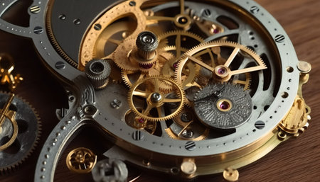 clockwork old mechanical watch, close-up, macro, top viewの素材