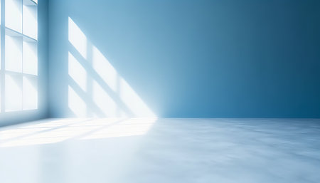3d rendering of interior room with blue wall and sunlight from windowの素材