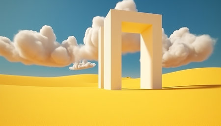 3d render of entrance to the desert with clouds and blue skyの素材