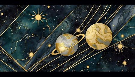 Solar system with planets, stars and constellations. Vector illustration.の素材