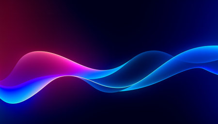 Abstract blue and purple waves on dark blue background. Vector illustration.の素材