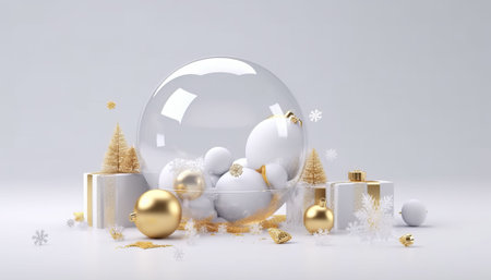 Christmas and New Year background with snow globe. 3D rendering.の素材