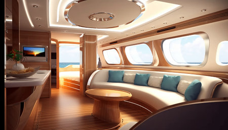 Interior of a cruise ship. View from the deck. 3D renderingの素材