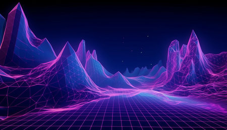 Abstract 3d wireframe landscape background. Futuristic technology style.の素材