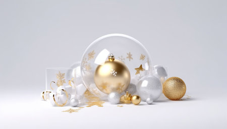 3d render of christmas baubles on a white backgroundの素材