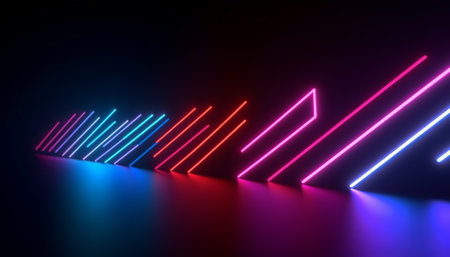 Neon lines on a dark background. 3D rendering. Neon lights.の素材