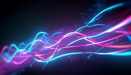 Neon light lines abstract background. 3d rendering, 3d illustration.の素材