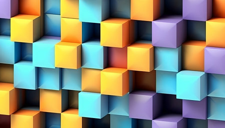 Abstract 3d rendering of chaotic colorful cubes. Cubes background.の素材