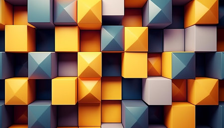 Abstract 3d rendering of chaotic colorful cubes. Futuristic background design.の素材