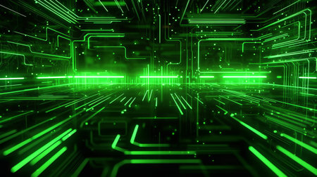 Futuristic abstract background with green neon lights. 3d renderingの素材