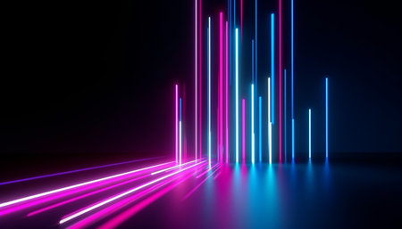 3d render, abstract background with neon lines, ultraviolet light, ultraviolet light, ultraviolet light, ultraviolet lightの素材