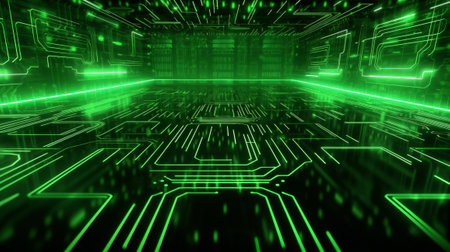 Futuristic technology background with glowing lines. 3D rendering.の素材