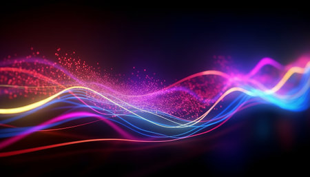 abstract technology background with glowing lines and particles. 3d renderingの素材