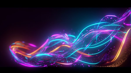Neon abstract background. Futuristic glowing lines. 3d renderingの素材