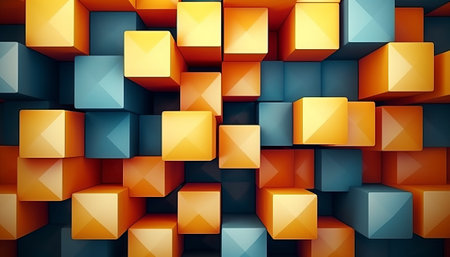 Abstract 3d rendering of chaotic geometric shapes. Multicolored cubes background.の素材
