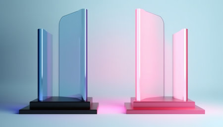 Glass showcase for exhibit. 3D render. 3D illustration.の素材