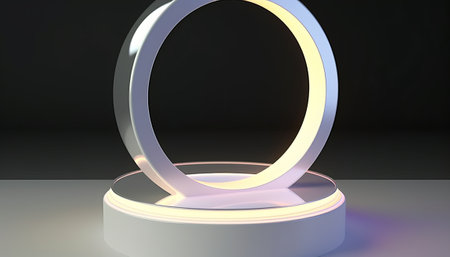 3d render, abstract background, empty round podium with glowing neon lightsの素材