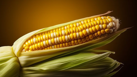 Fresh corn on the cob on a dark background. Close-up.の素材