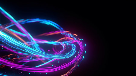 Glowing neon lines with bokeh effect. 3d renderingの素材