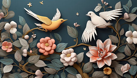 Floral background with birds and flowers. Vector illustration for your designの素材