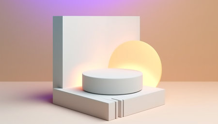 3d rendering of podium for product display. Abstract minimal scene with empty round stage.の素材