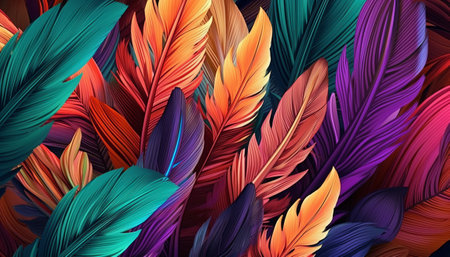 Colorful tropical leaves background. 3d rendering, 3d illustration.の素材