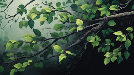 Tree branches with green leaves in the jungle. Vector illustration. Eps 10の素材