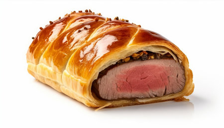 Sausage roll isolated on a white background. Selective focus.の素材