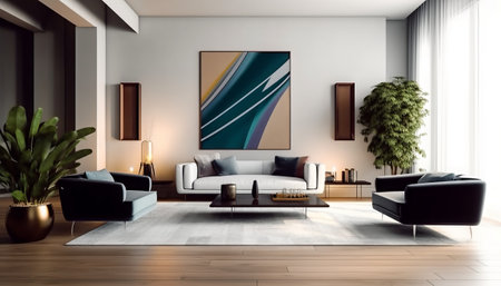 modern bright interiors apartment Living room 3D rendering illustration computer generated imageの素材