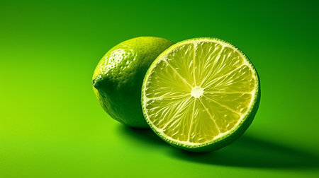 lime on a green background, close-up, macro, studioの素材