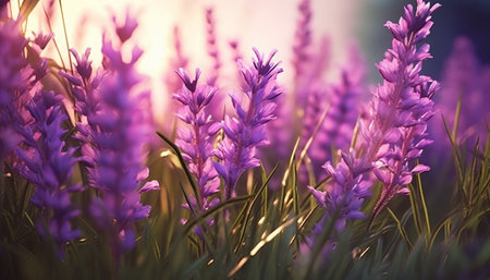 Lavender flowers in the field at sunset. Natural background.の素材