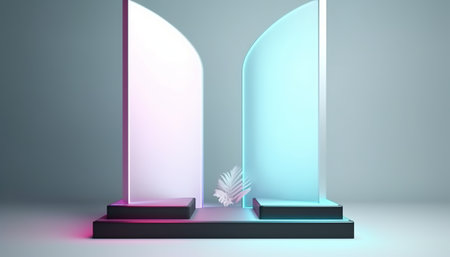 Minimalist abstract display podium for product presentation. 3D renderingの素材