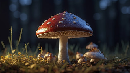 Amanita muscaria, Fly Agaric Mushroom. 3d illustrationの素材