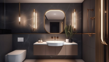 Bathroom interior with bathtub and mirror - 3D renderingの素材