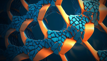 3d rendering of abstract fractal shape in orange and blue colorsの素材