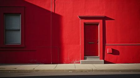 Red door and red wall in Los Angeles, California, USA.の素材