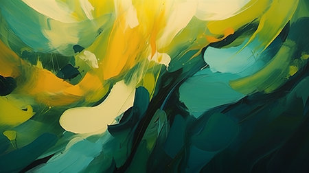 Abstract background of acrylic paint in green, yellow and blue colors.の素材