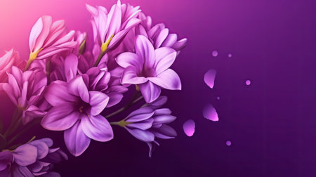 Bouquet of flowers on a purple background. Place for text.の素材